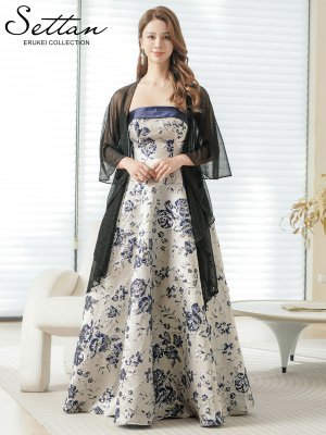 画像5: [送料無料][SETTAN]シルバー×ネイビー・ベア・ジャガード・金糸・花柄・Aライン・切替・フレア・ロングドレス[即日発送][大きいサイズあり]