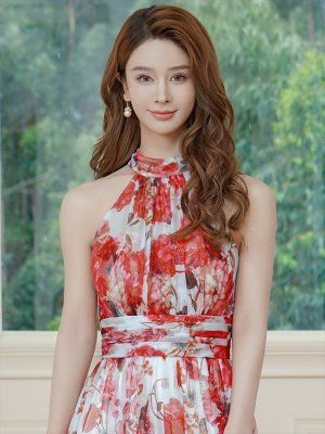 画像10: [送料無料][SETTAN]ピンク×ホワイト・レッド×ホワイト・アメリカンスリーブ・シフォン・花柄・プリント・スリット・セクシー・Aライン・ロングドレス[即日発送][大きいサイズあり]