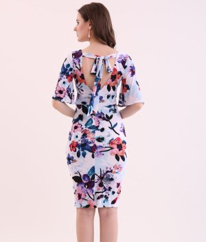 画像6: [送料無料][GINZA COUTURE]ピンク・ブルー・カシュクール風・リボン・花柄・パステル・五分袖・ミニドレス・ワンピース[即日発送][大きいサイズあり]