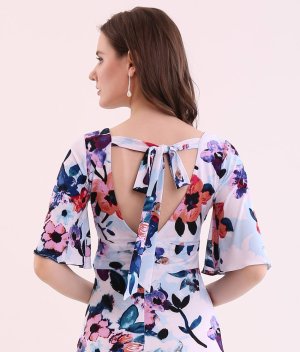 画像10: [送料無料][GINZA COUTURE]ピンク・ブルー・カシュクール風・リボン・花柄・パステル・五分袖・ミニドレス・ワンピース[即日発送][大きいサイズあり]