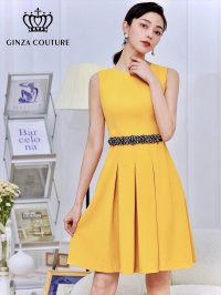 [送料無料][GINZA COUTURE]イエロー・ロイヤルブルー・ワインレッド・シンプル・Aライン・ベルト・ビジュー・ミニドレス・ワンピース[即日発送][大きいサイズあり]