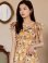 画像3: [GINZA COUTURE]イエロー・レッド・花柄・袖フリル・Aライン・ミディアムドレス・ワンピース