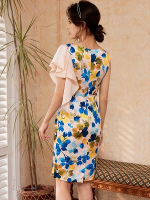 画像3: [送料無料][ERUKEI]プリント・花柄・タイト・肩フリル・ノースリーブ・ミニドレス・ワンピース[即日発送][大きいサイズあり]