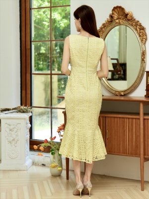 画像16: [送料無料][ERUKEI]ホワイト・ブラック・レッド・ブルー・イエロー・ピンク・ノースリーブ・総レース・マーメイド・ひざ下・ミディアムワンピース・ワンピース[即日発送][大きいサイズあり]