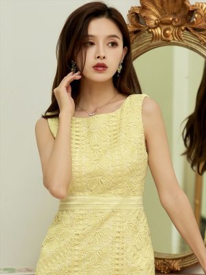 画像17: [送料無料][ERUKEI]ホワイト・ブラック・レッド・ブルー・イエロー・ピンク・ノースリーブ・総レース・マーメイド・ひざ下・ミディアムワンピース・ワンピース[即日発送][大きいサイズあり]