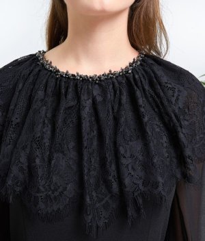 画像12: [送料無料][ERUKEI]ショルダーレース・首元ビジュー・ブラック・ホワイト・ミニドレス・ワンピース[即日発送][大きいサイズあり]