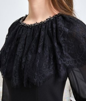 画像14: [送料無料][ERUKEI]ショルダーレース・首元ビジュー・ブラック・ホワイト・ミニドレス・ワンピース[即日発送][大きいサイズあり]