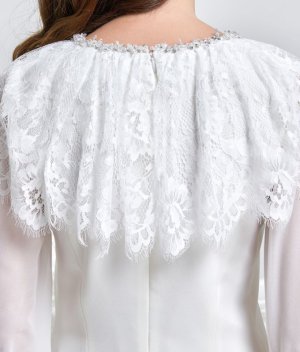 画像16: [送料無料][ERUKEI]ショルダーレース・首元ビジュー・ブラック・ホワイト・ミニドレス・ワンピース[即日発送][大きいサイズあり]