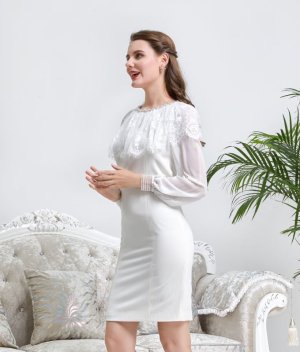 画像3: [送料無料][ERUKEI]ショルダーレース・首元ビジュー・ブラック・ホワイト・ミニドレス・ワンピース[即日発送][大きいサイズあり]