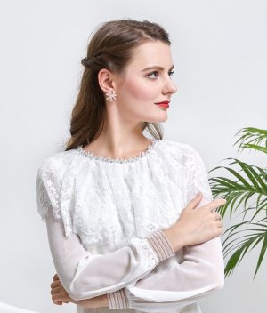 画像7: [送料無料][ERUKEI]ショルダーレース・首元ビジュー・ブラック・ホワイト・ミニドレス・ワンピース[即日発送][大きいサイズあり]