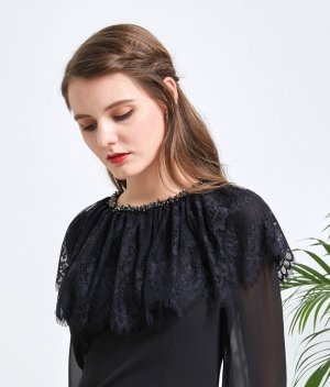 画像8: [送料無料][ERUKEI]ショルダーレース・首元ビジュー・ブラック・ホワイト・ミニドレス・ワンピース[即日発送][大きいサイズあり]