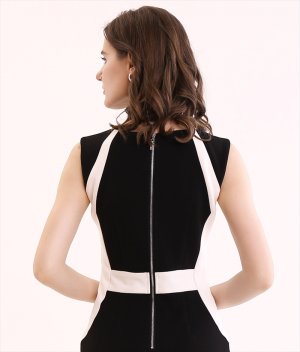 画像11: [送料無料][ERUKEI]ベージュ・ブラック・バイカラー・シンプル・ノースリーブ・切替・ポケット・ミディアムドレス・ワンピース[即日発送][大きいサイズあり]