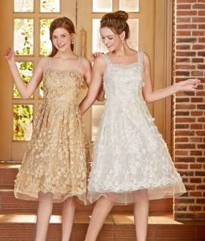 画像14: [送料無料][SETTAN]ホワイト・ゴールド・ブラック・花びらモチーフ・Ａライン・ノースリーブ・ミディアムドレス・ワンピース[即日発送][大きいサイズあり]