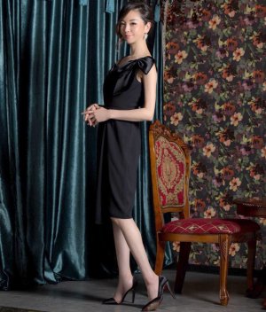 画像2: [SETTAN]ブラック・シンプル・無地・リボン・ミディアムドレス・ワンピース