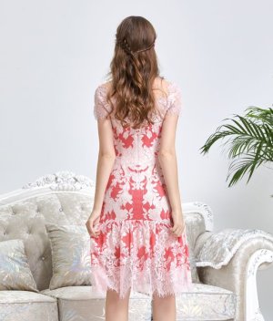 画像7: [送料無料][SETTAN]ピンク・ブルー・フレア・レース・花柄・キュート・ミディアムドレス・ワンピース[即日発送][大きいサイズあり]