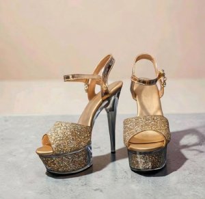 画像5: [ニュースソース][news]シルバー・ピンクゴールド・ブラック・アンクルストラップ・ラメ・グリッター・ラインストーンチャーム・厚底・16cmヒール・サンダル[即日発送]