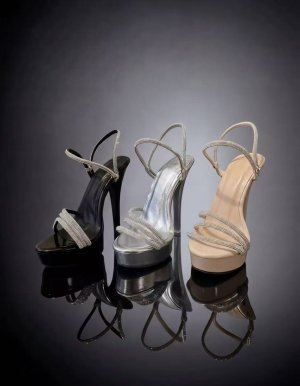 画像1: [ニュースソース][news]ベージュ・グレー・ブラック・２way・アンクルストラップ・ラインストーン・厚底・14cmヒール・サンダル[即日発送]