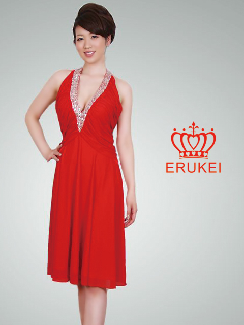 SALE品のため返品不可]【ERUKEI】ホルターネック・胸元V開き・ミニ 