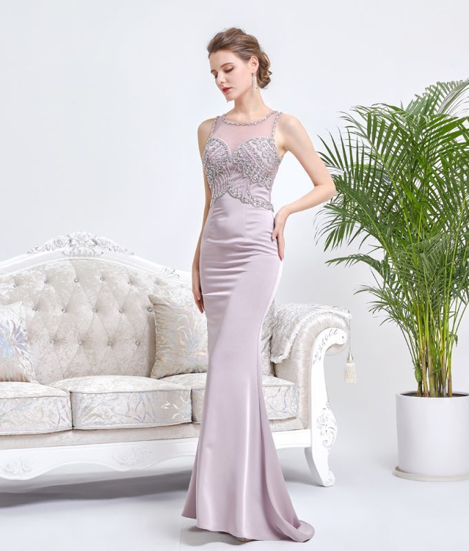 Erukei パープル ブルー サテン パステルカラー ビジュー デコルテシースルー バックトレーン ロングドレス パーティードレス ワンピースの通販ショップなら エルケイ Erukei にお任せ 銀座クチュール