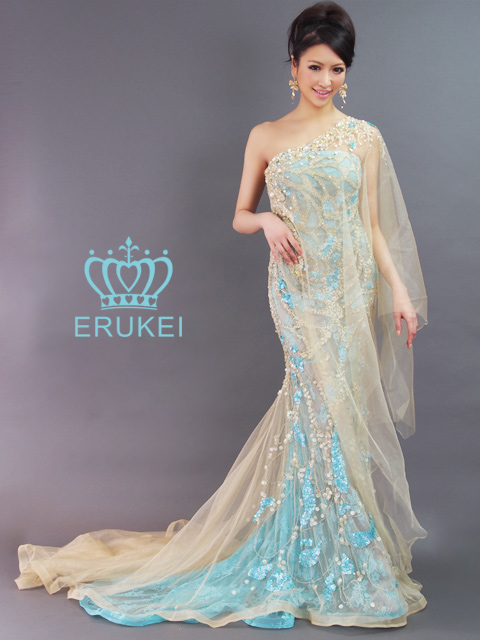 ERUKEI】ワンショルダー・豪華・ゴージャス・ロングドレス B122 
