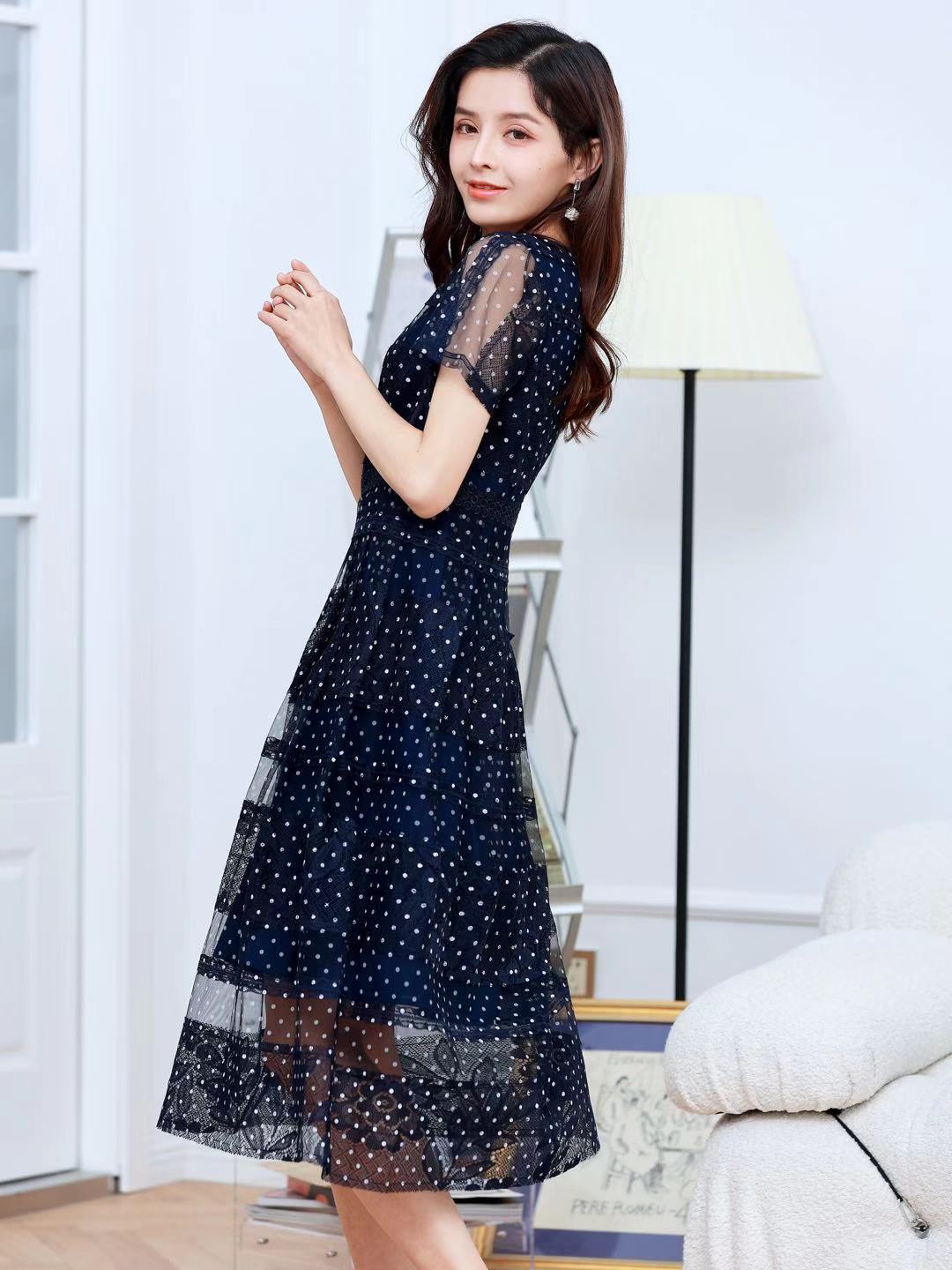 送料無料 Ginza Couture ネイビー ピンク ドット チュールレース Vネック 半袖 フレア Aライン ミディアムドレス ワンピース C2301パーティードレス ワンピースの通販ショップなら エルケイ Erukei にお任せ 銀座クチュール