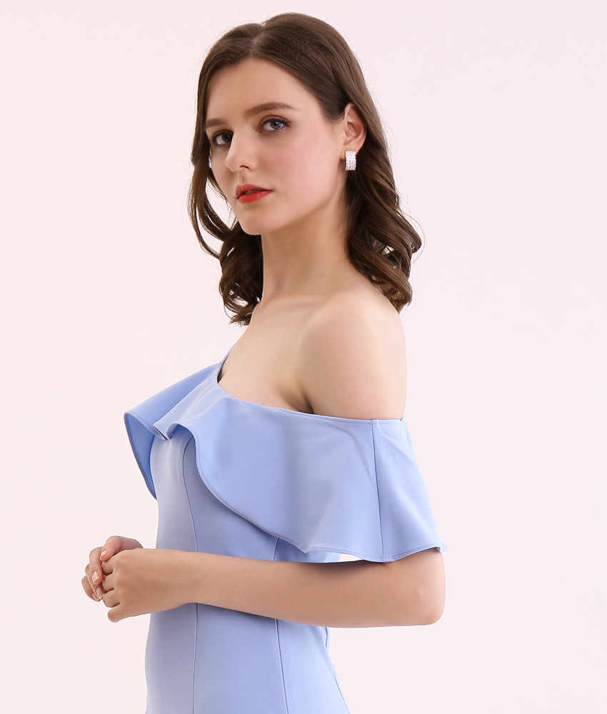 GINZA COUTURE]イエロー・ブルー・ワンショルダー・タイト・オフショル 