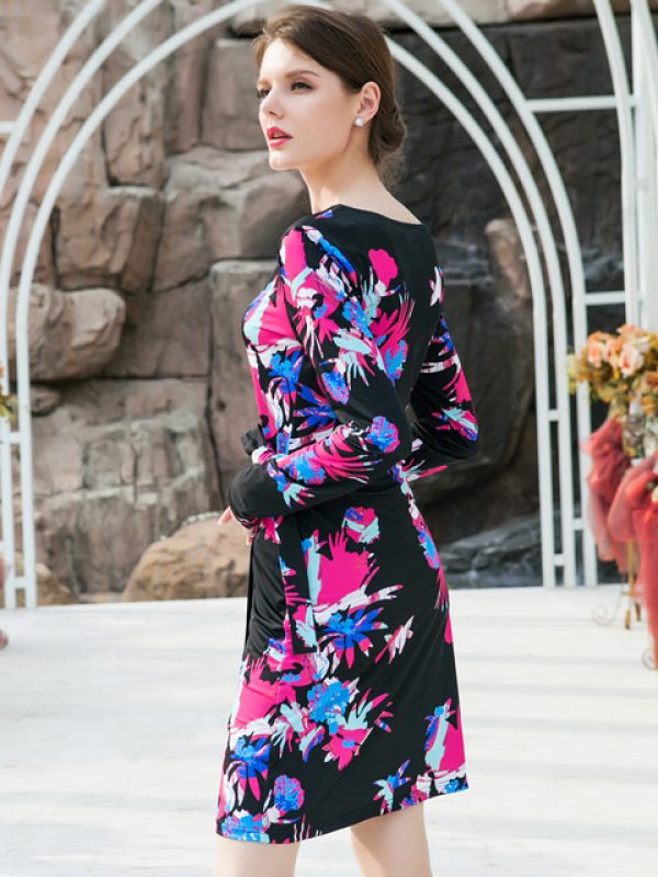 画像2: [送料無料][ERUKEI]ロングスリーブ・プリント・ミニドレス・ワンピース[即日発送][大きいサイズあり] (2)