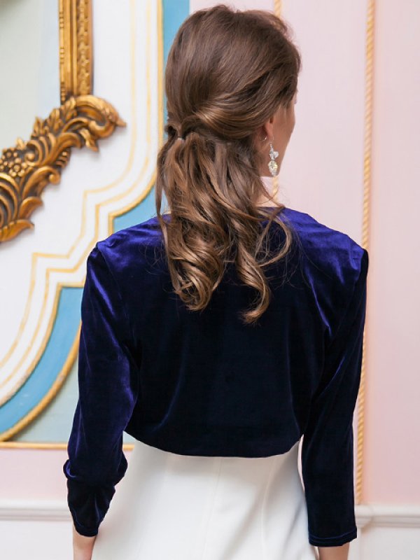 画像3: [ERUKEI]パープル・レッド・7分袖・シンプル・ベルベット・ボレロ[即日発送][大きいサイズあり] (3)