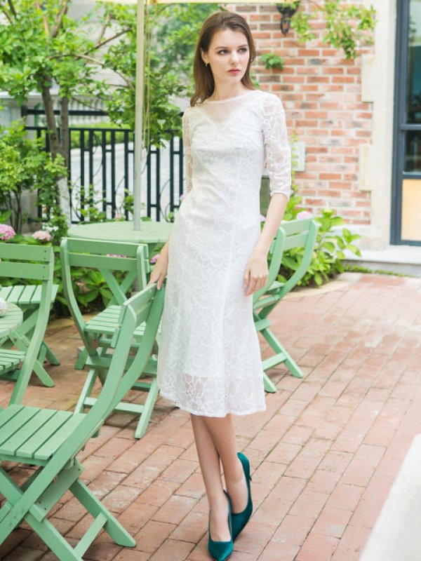 画像5: [送料無料][ERUKEI]7分袖・総レース・ミニドレス・ワンピース[即日発送][大きいサイズあり] (5)