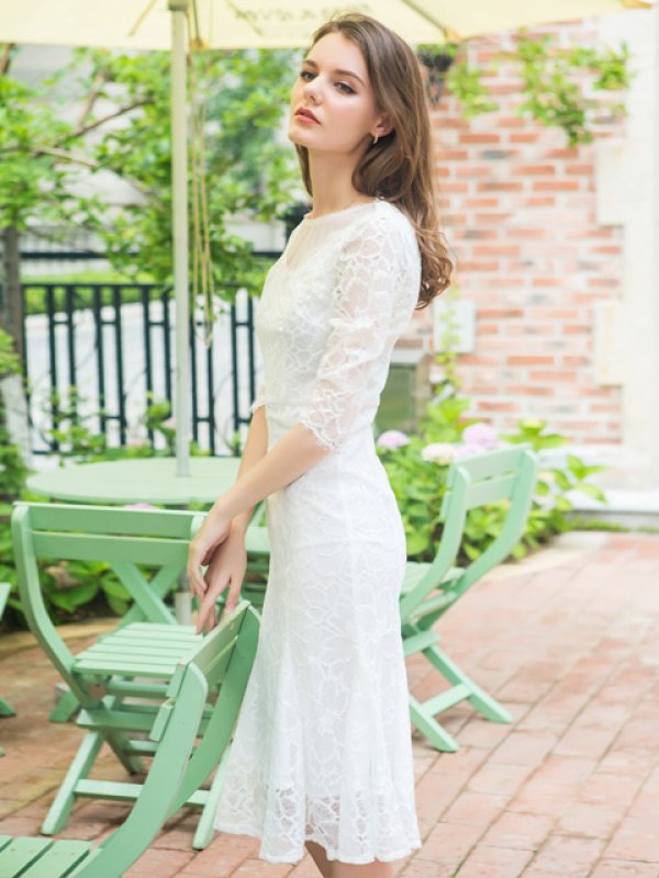 画像3: [送料無料][ERUKEI]7分袖・総レース・ミニドレス・ワンピース[即日発送][大きいサイズあり] (3)