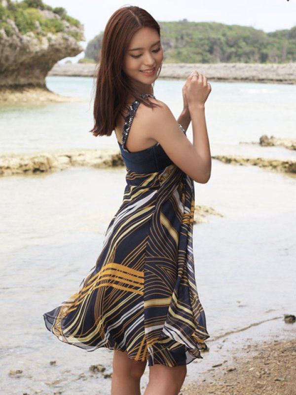 画像3: [送料無料][ERUKEI]シルク素材・ストラップビーズ・ミニドレス・ワンピース[即日発送] (3)