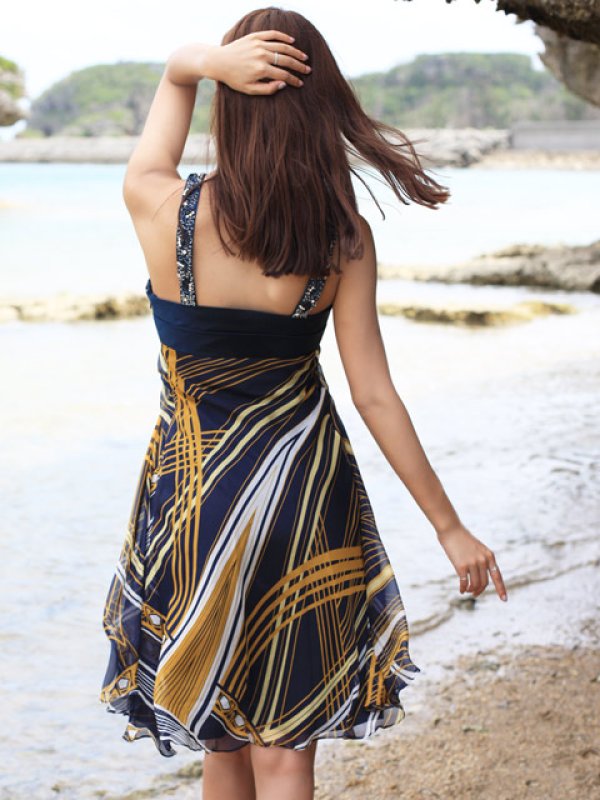 画像4: [送料無料][ERUKEI]シルク素材・ストラップビーズ・ミニドレス・ワンピース[即日発送] (4)