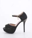 画像2: [BENEDETTA]ブラック・シルバー・オープントゥ・アンクルストラップ・ビジュー・ラメ・12.5cm・ハイヒール・パンプス[即日発送] (2)