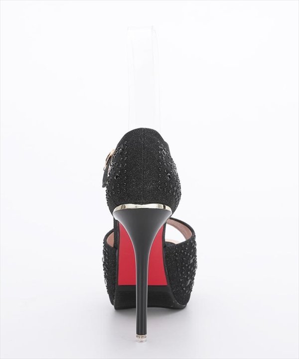 画像10: [BENEDETTA]シルバー・ブラック・オープントゥ・アンクルストラップ・ビジュー・ラメ・12.5cm・ハイヒール・パンプス[即日発送] (10)