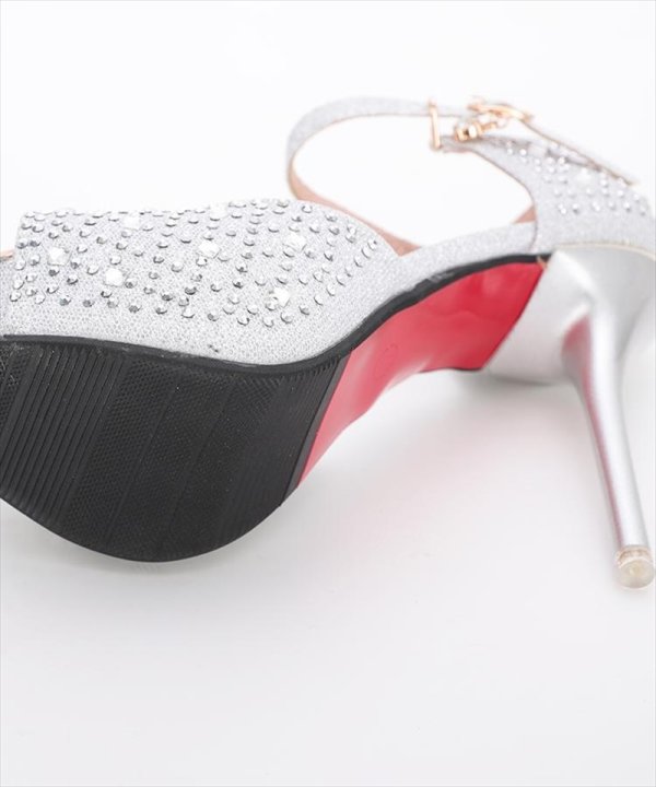 画像7: [BENEDETTA]シルバー・ブラック・オープントゥ・アンクルストラップ・ビジュー・ラメ・12.5cm・ハイヒール・パンプス[即日発送] (7)