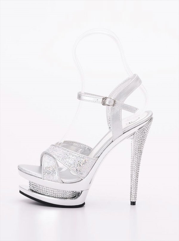 画像2: [TRATTO]シルバー・ブラック・アンクルストラップ・ラメ・ストーン・厚底・サンダル[即日発送] (2)