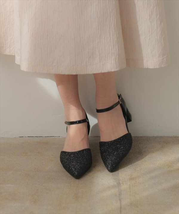 画像9: [haremode]シルバー・ベージュ・ブラック・グリッター・チャンキーヒール・5cm・アンクルストラップ・パンプス[即日発送] (9)