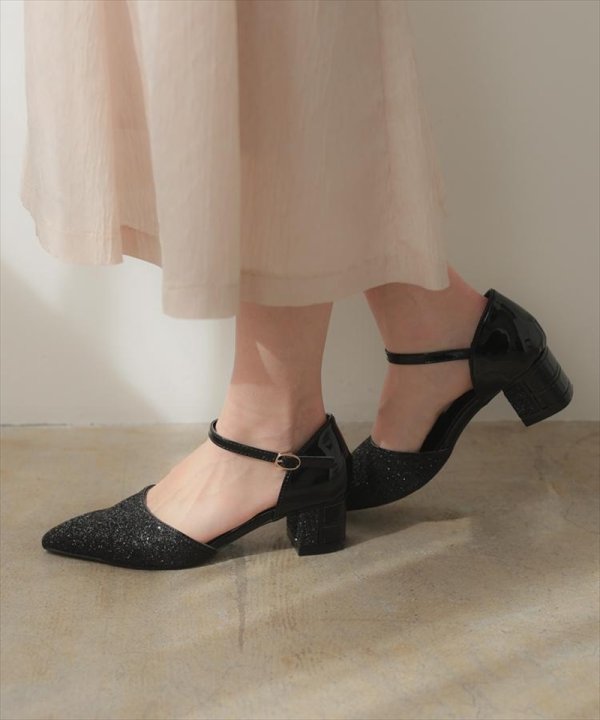 画像10: [haremode]シルバー・ベージュ・ブラック・グリッター・チャンキーヒール・5cm・アンクルストラップ・パンプス[即日発送] (10)