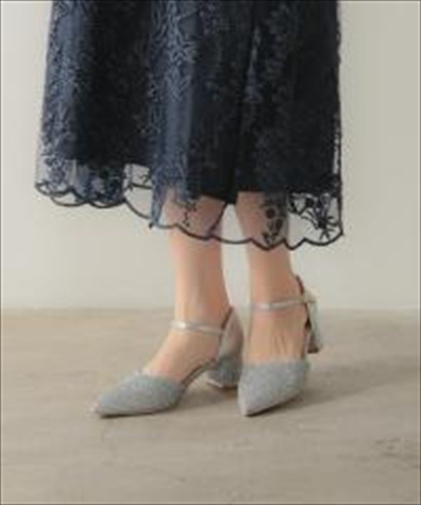 画像2: [haremode]シルバー・ベージュ・ブラック・グリッター・チャンキーヒール・5cm・アンクルストラップ・パンプス[即日発送] (2)