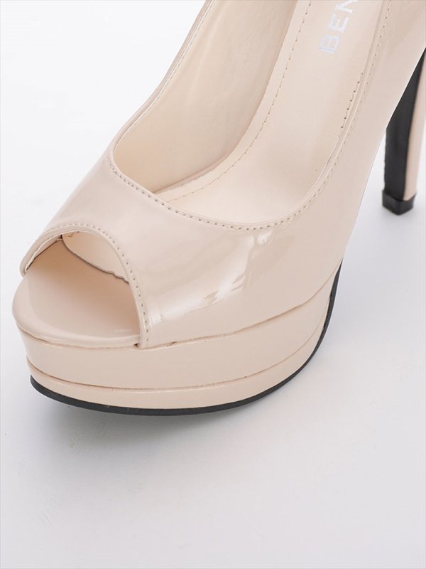 画像3: [BENEDETTA]ベージュ・ブラック・オープントゥ・エナメル・プラットフォーム・前厚・12.5cmヒール・ハイヒール・パンプス[即日発送] (3)