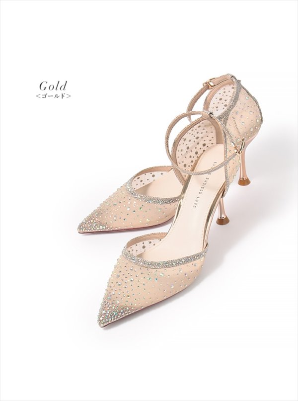 画像10: [送料無料][COMEX][Platino deux]プラチナドゥ・ゴールド・ブラック・シルバー・チュール・ラメ・ラインストーン・ポインテッドトゥ・アンクルストラップ・8cm・パンプス[即日発送] (10)
