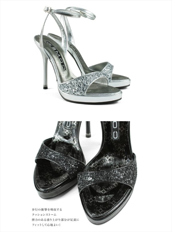 画像5: [送料無料][comex]シルバー・ゴールド・ブラック・ピンヒール・アンクルストラップ・12cm・ハイヒール・ラメ・サンダル[大きいサイズあり] (5)