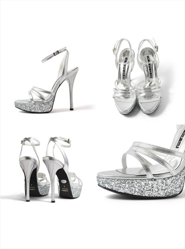 画像6: [送料無料][COMEX]シルバー・ゴールド・ブラック・ハイヒール・ピンヒール・ラメ・ヒール13cm・アンクルストラップ・厚底・サンダル[大きいサイズあり] (6)