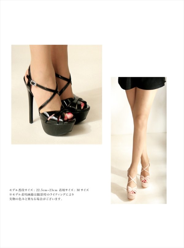 画像12: [送料無料][COMEX]ピンクベージュ・ホワイト・シルバー・ブラック・ピンヒール・プラットフォーム・甲ストラップ・オープントゥ・ハイヒール・厚底・16cmヒール・ストラップ・サンダル[大きいサイズあり] (12)