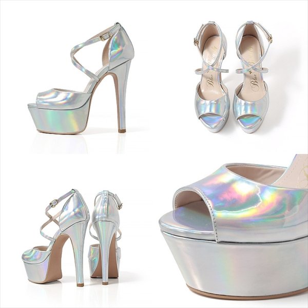 画像9: [送料無料][COMEX][Blue Buterfly]ブルーバタフライ・ピンクベージュ・シルバー・エナメル・2026新作・14cmヒール・厚底・セパレート・ストラップ・パンプス[大きいサイズあり] (9)