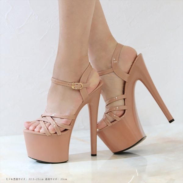 画像6: [送料無料][COMEX]ベージュ・ブラック・17cmヒール・軽量・2025新作・ハイヒール・厚底・ピンヒール・ストラップ・エナメル・サンダル [大きいサイズあり] (6)