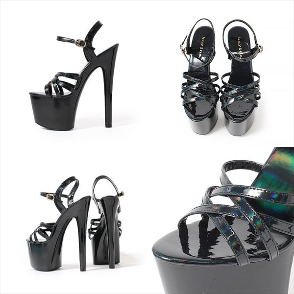 画像9: [送料無料][COMEX]ベージュ・ブラック・17cmヒール・軽量・2025新作・ハイヒール・厚底・ピンヒール・ストラップ・エナメル・サンダル [大きいサイズあり] (9)