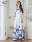 画像7: [送料無料][GINZA COUTURE]ホワイト×ブラウン・ホワイト×パープル・ホワイト×グリーン・ホワイト×ブラック・ホワイト×レッド・ホワイト×ブルー・フラワープリント・Aライン・ロングドレス[即日発送][大きいサイズあり] (7)