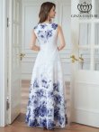 画像9: [送料無料][GINZA COUTURE]ホワイト×ブラウン・ホワイト×パープル・ホワイト×グリーン・ホワイト×ブラック・ホワイト×レッド・ホワイト×ブルー・フラワープリント・Aライン・ロングドレス[即日発送][大きいサイズあり] (9)