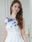 画像10: [送料無料][GINZA COUTURE]ホワイト×ブラウン・ホワイト×パープル・ホワイト×グリーン・ホワイト×ブラック・ホワイト×レッド・ホワイト×ブルー・フラワープリント・Aライン・ロングドレス[即日発送][大きいサイズあり] (10)